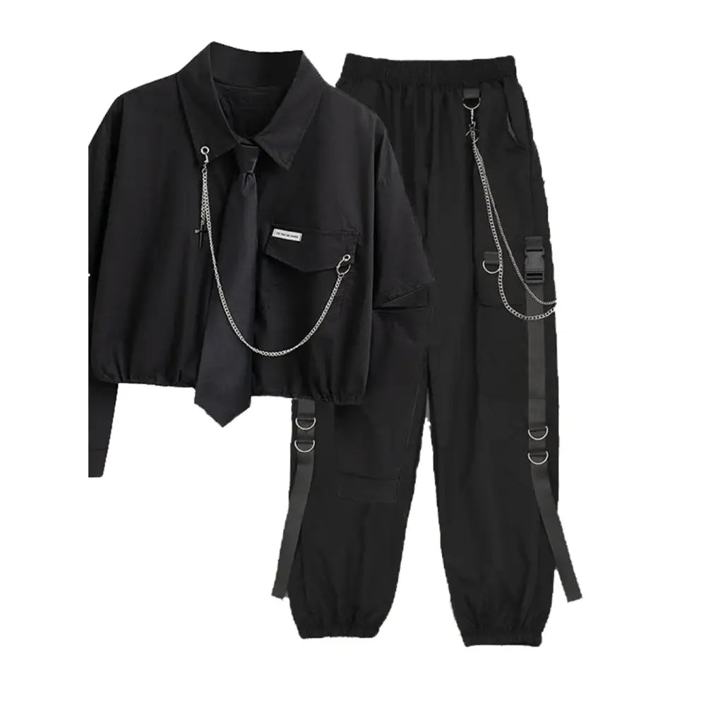 Harajuku Streetwear Duo: High-Waist Pants & Aesthetic Shirt