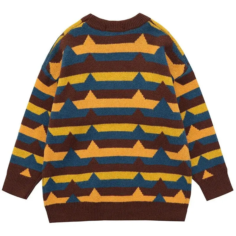 Harajuku Striped Knitted Sweater Acrylic O-Neck Pullover