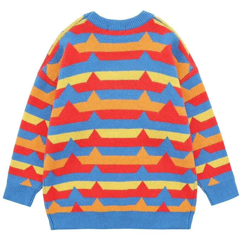 Harajuku Striped Knitted Sweater Acrylic O-Neck Pullover