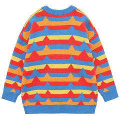 Harajuku Striped Knitted Sweater Acrylic O-Neck Pullover