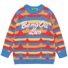 Harajuku Striped Knitted Sweater Acrylic O-Neck Pullover