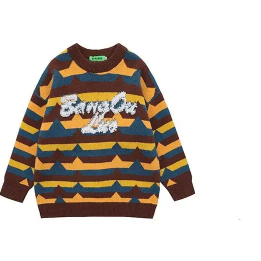 Harajuku Striped Knitted Sweater Acrylic O-Neck Pullover