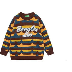 Harajuku Striped Knitted Sweater Acrylic O-Neck Pullover