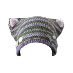 Harajuku Style Cat Ears Striped Knitted Hat Green / One Size