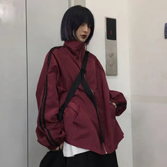 Harajuku Sun-proof High Zipper Jacket - burgundy / M