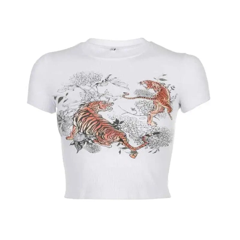 Harajuku Tiger Ribbed Crop Tops for Women