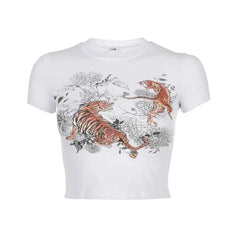 Harajuku Tiger Ribbed Crop Tops for Women