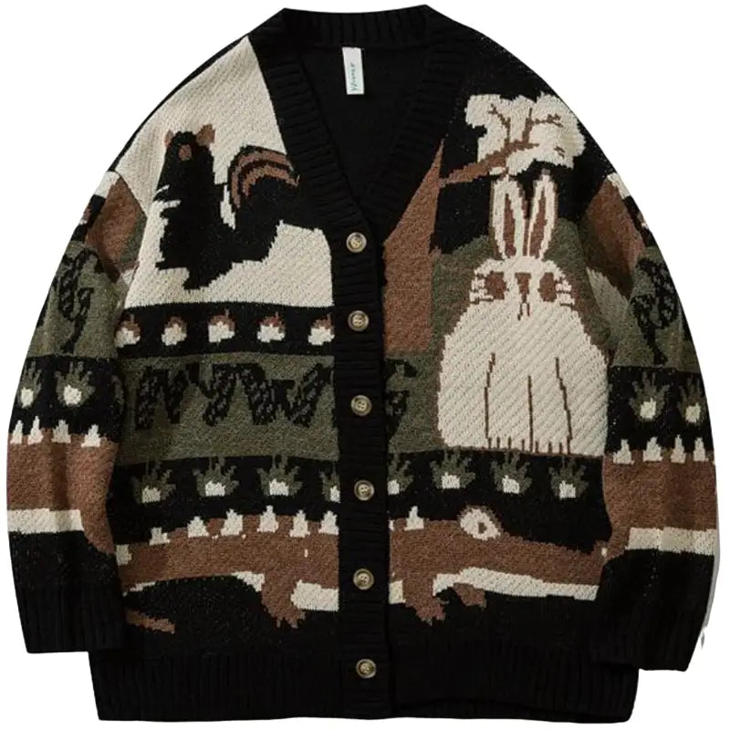 Harajuku Vintage Oversized Cotton Cardigan Black / M