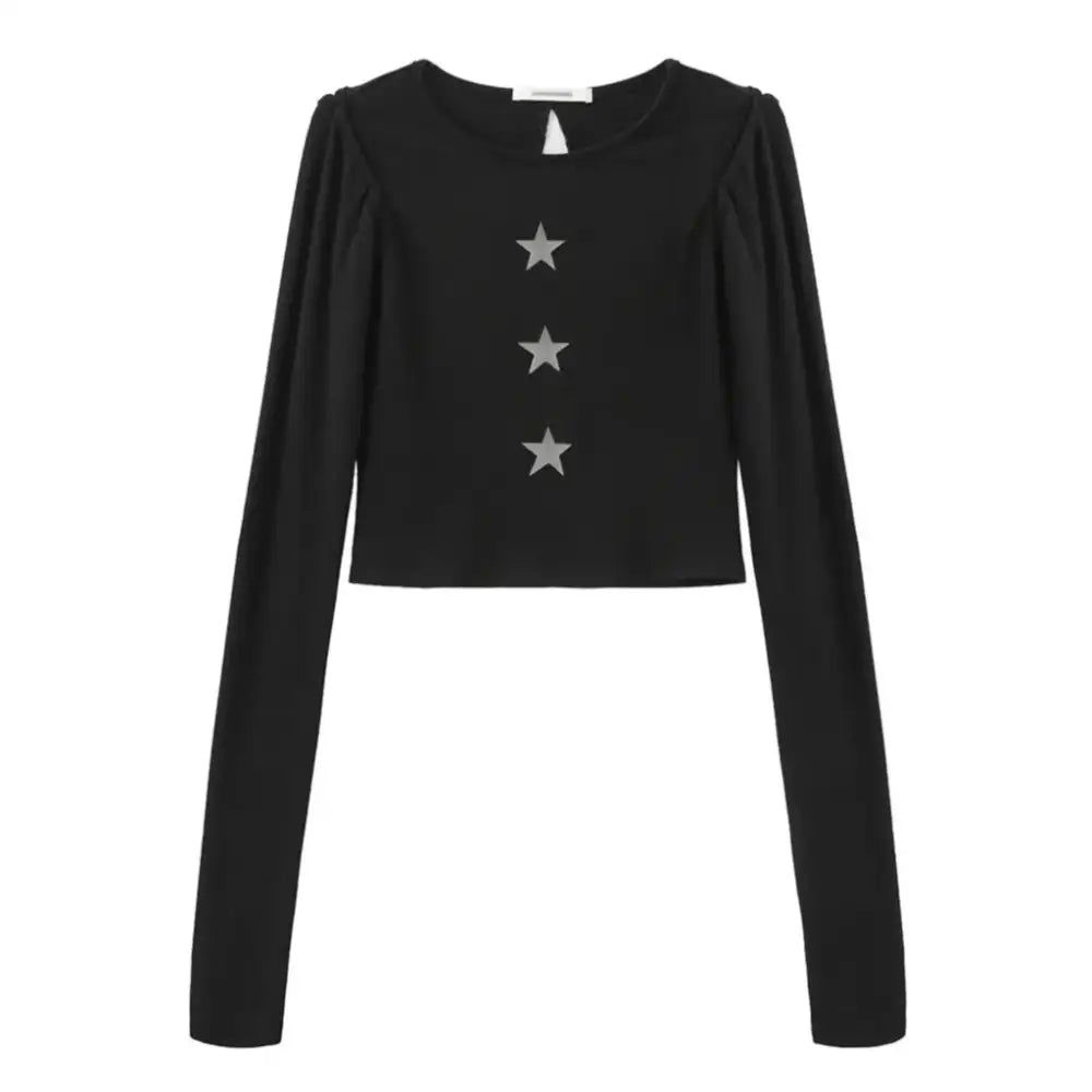 Harajuku Y2K Goth Long Sleeve Cropped Top - Black / S