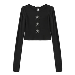 Harajuku Y2K Goth Long Sleeve Cropped Top - Black / S