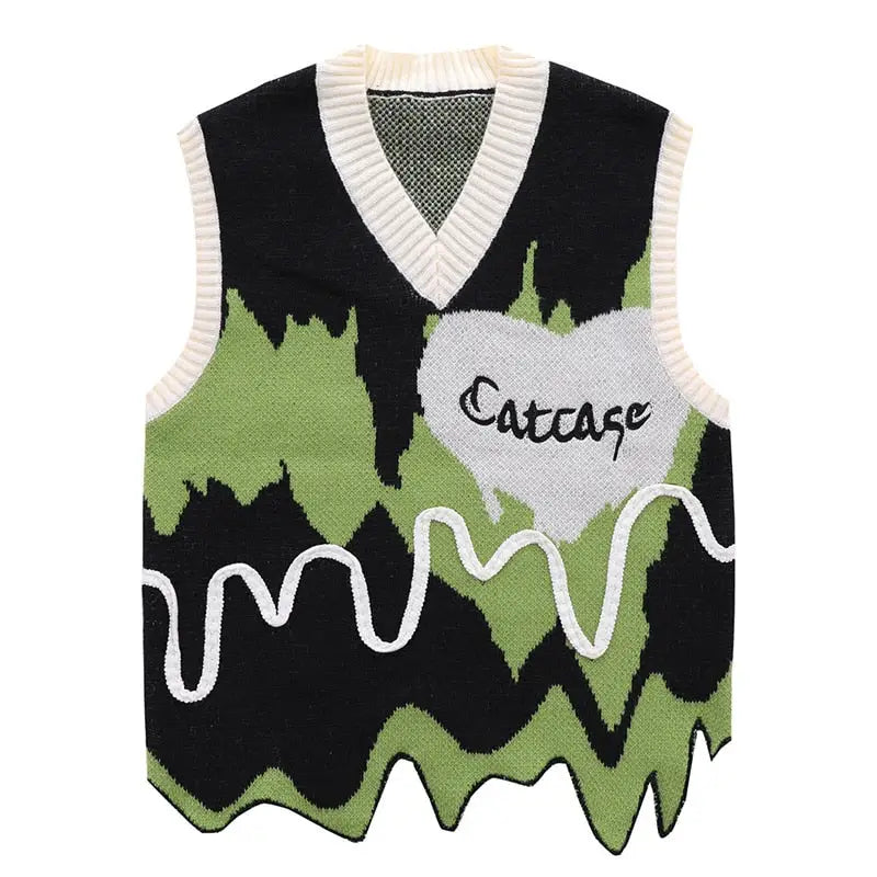 Harajuku Y2K Knitted Ugly Vest - Black / M