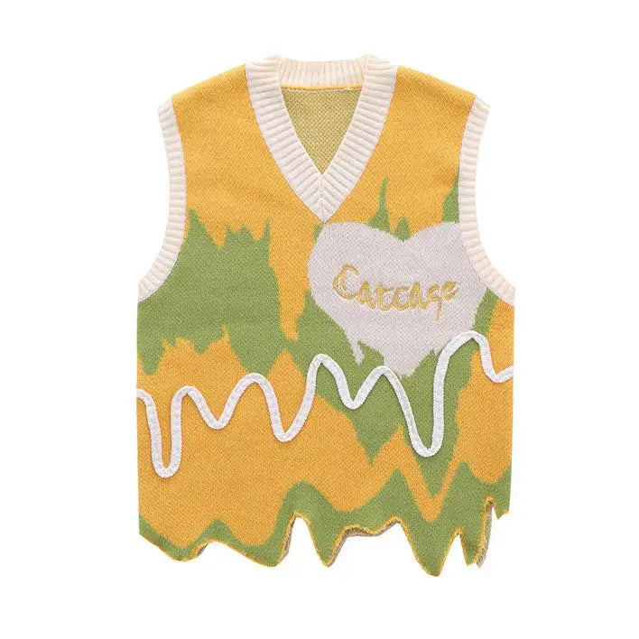 Harajuku Y2K Knitted Ugly Vest for Men and Women Yellow / M