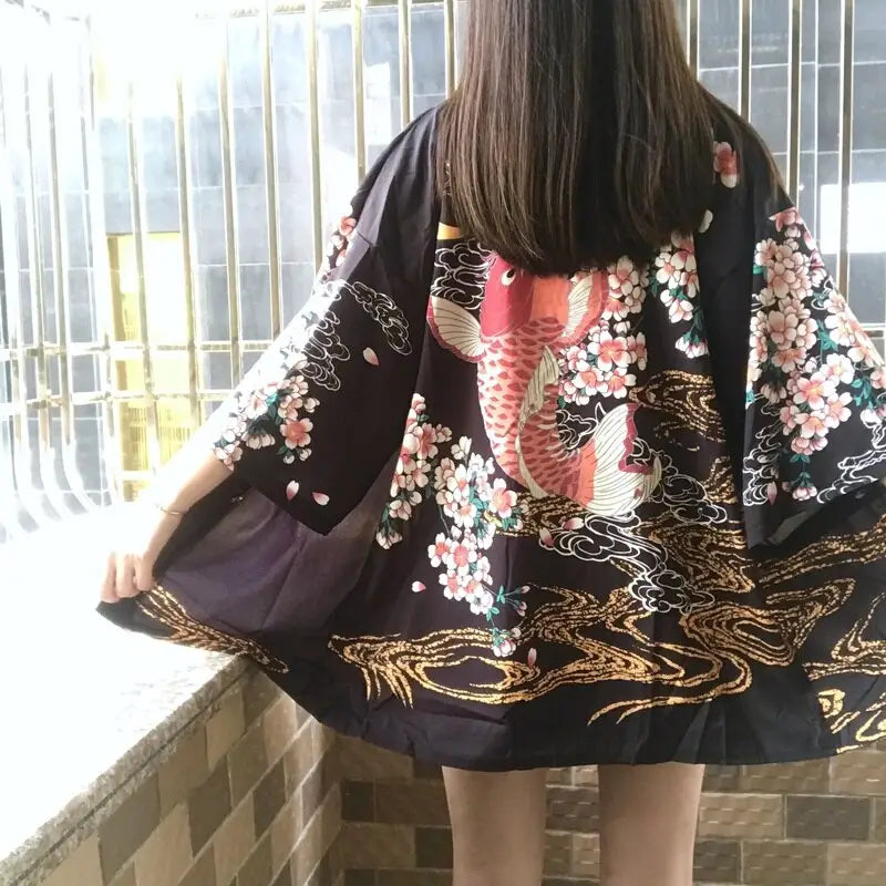Harajuku Yukata Japanese Kimono - Red Pink / One Size
