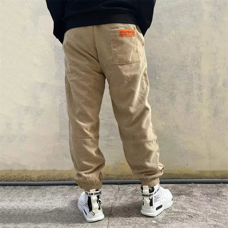 Harem Baggy Corduroy Jogger Pants Ankle Length Khaki / M