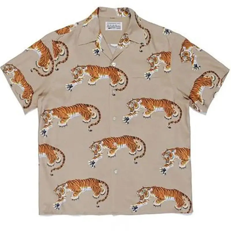 Hawaiian Short Sleeve Shirt - Beige - Tiger / S