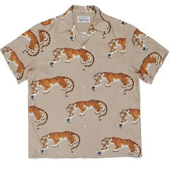 Hawaiian Short Sleeve Shirt - Beige - Tiger / S