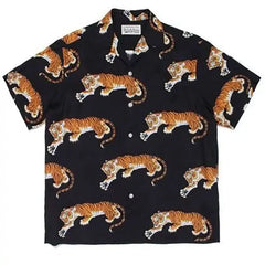 Hawaiian Short Sleeve Shirt - Black - tiger / S