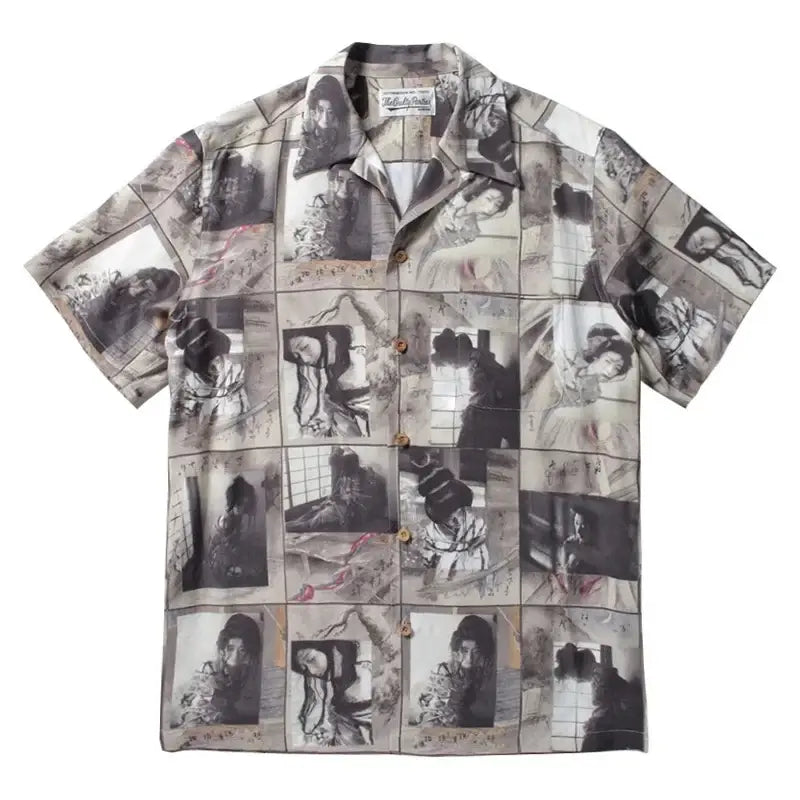 Hawaiian Short Sleeve Shirt - Black - White / S