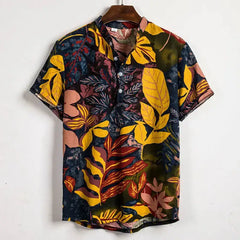 Hawaiian Short Sleeve Shirt - Black-Yellow / M