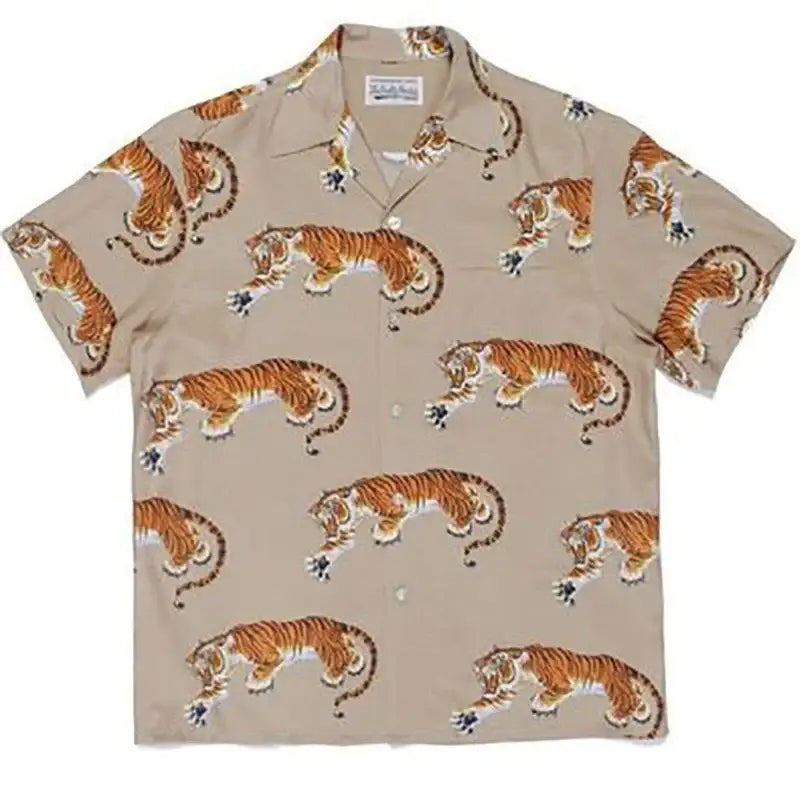 Hawaiian Short Sleeve Shirt for Men Beige - Tiger / S