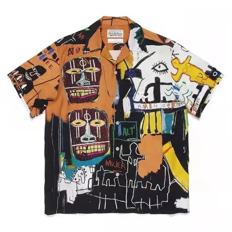 Hawaiian Short Sleeve Shirt for Men Black - Orange / S