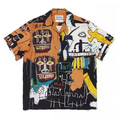 Hawaiian Short Sleeve Shirt for Men Black - Orange / S