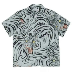 Hawaiian Short Sleeve Shirt - Gray - Animal Print / S