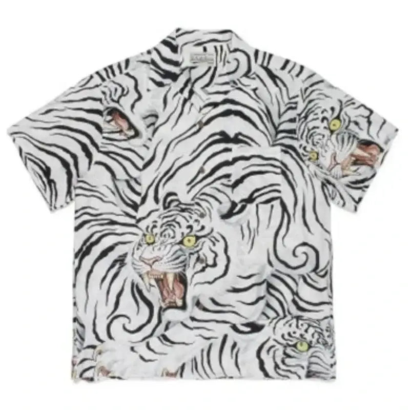 Hawaiian Short Sleeve Shirt - White - Animal Print / S