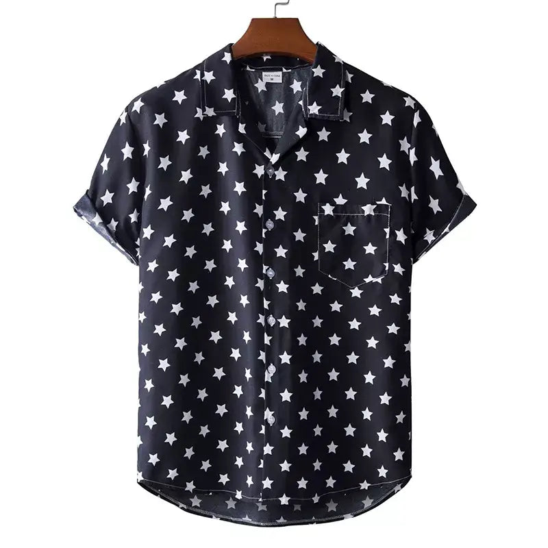 Hawaiian Short Sleeve Shirt with Tropical Print Black / M