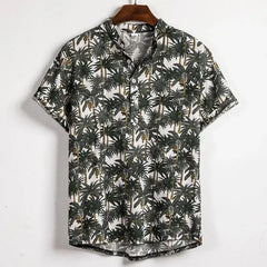 Hawaiian Short Sleeve Shirt with Tropical Print Black-White