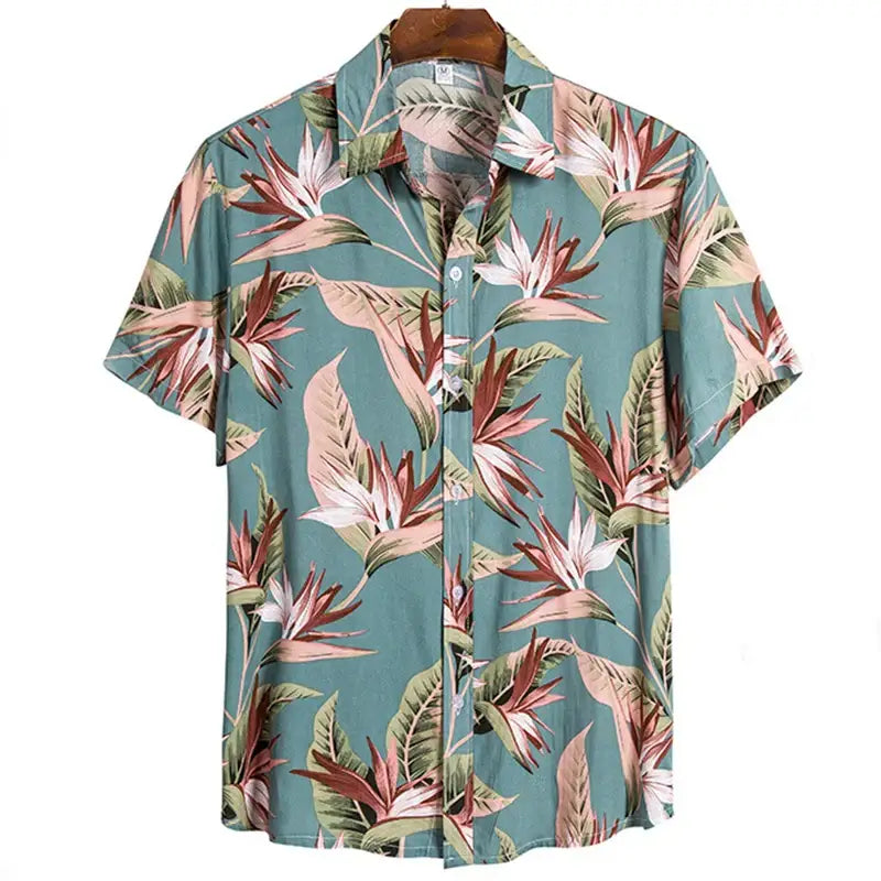 Hawaiian Short Sleeve Shirt with Tropical Print Blue. / M
