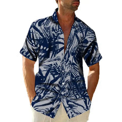 Hawaiian Short Sleeve Shirt with Tropical Print Blue / M