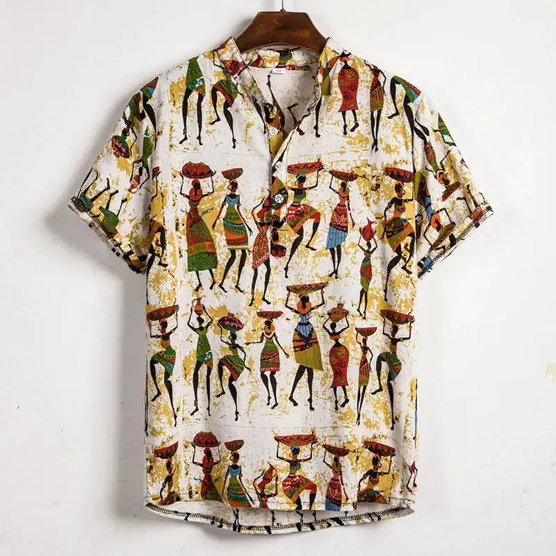 Hawaiian Short Sleeve Shirt with Tropical Print Brown / M