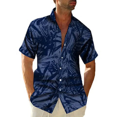 Hawaiian Short Sleeve Shirt with Tropical Print Dark Blue.