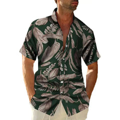 Hawaiian Short Sleeve Shirt with Tropical Print Dark Green