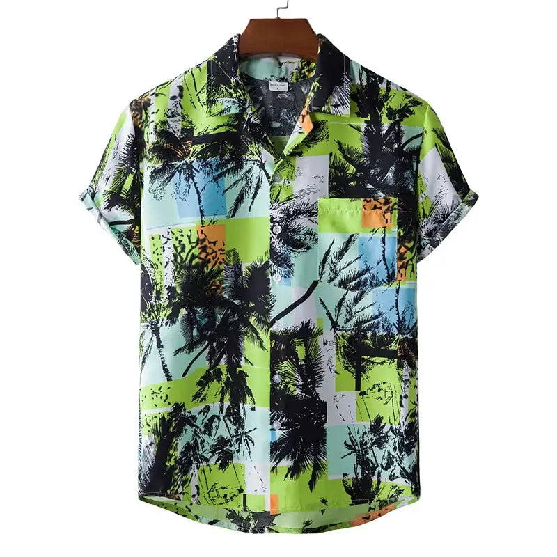 Hawaiian Short Sleeve Shirt with Tropical Print Green / M