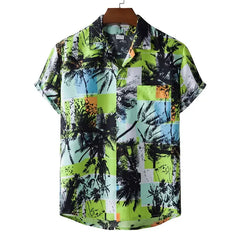 Hawaiian Short Sleeve Shirt with Tropical Print Green / M