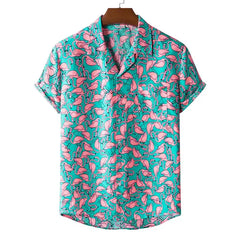 Hawaiian Short Sleeve Shirt with Tropical Print Pink / M