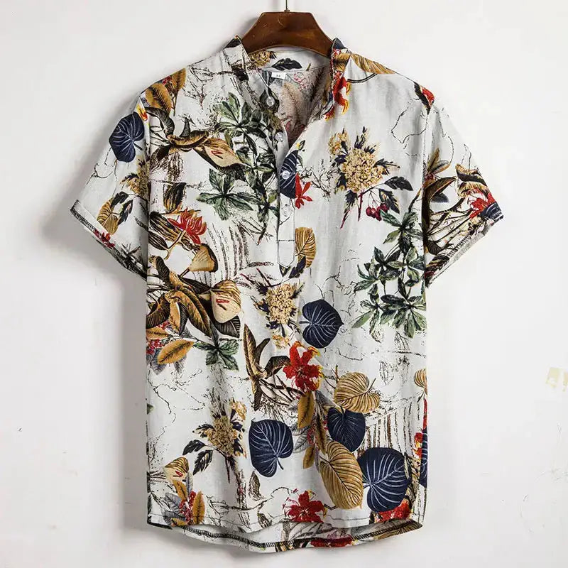 Hawaiian Short Sleeve Shirt with Tropical Print White / M