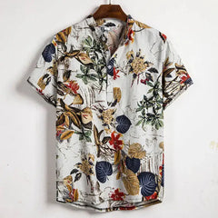 Hawaiian Short Sleeve Shirt with Tropical Print White / M