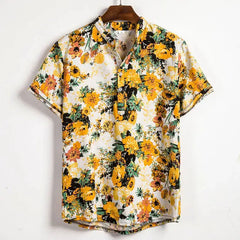 Hawaiian Short Sleeve Shirt with Tropical Print Yellow / M