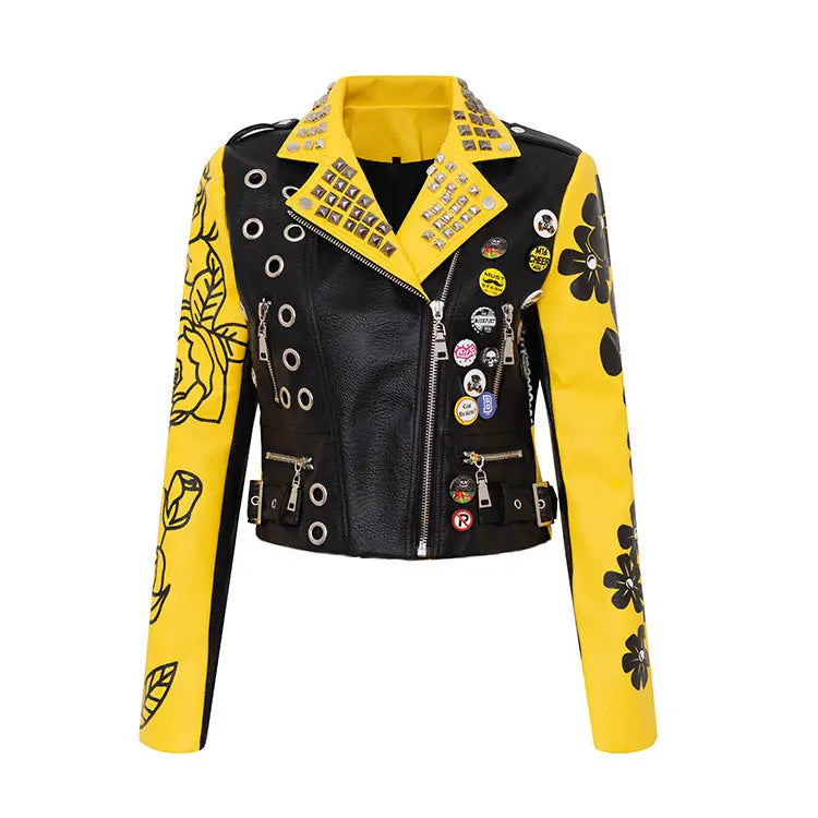 HEAPSEX PU Leather Jacket for Men Yellow / S