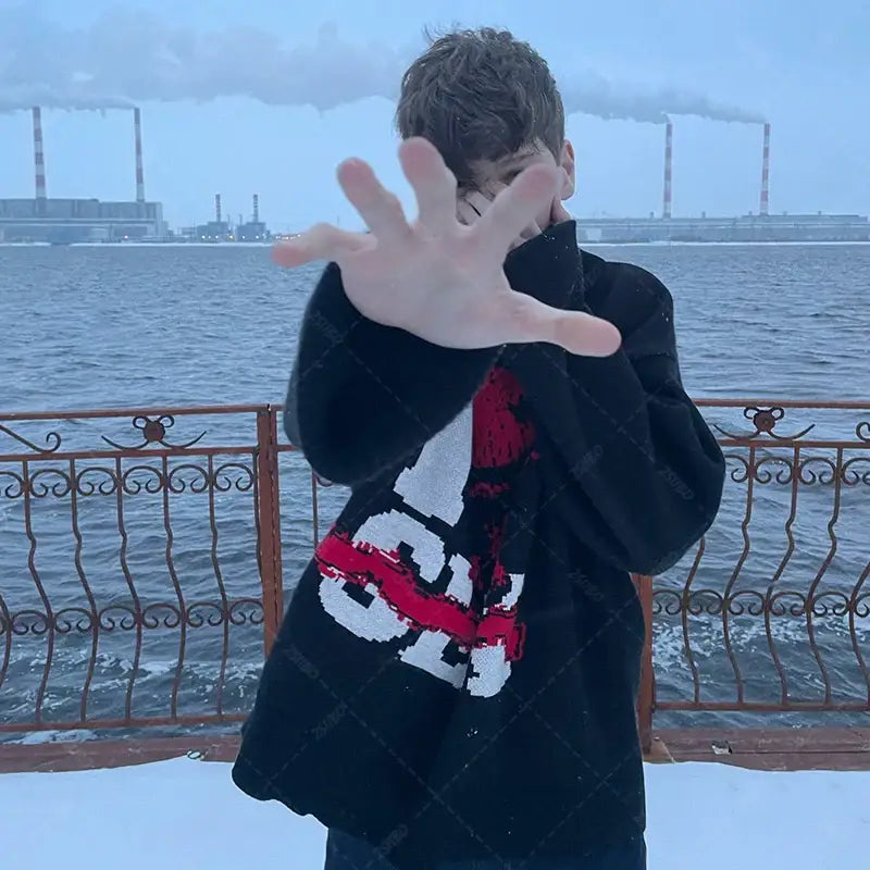 Heart Alphabet Knitted Pullover Casual Sweater