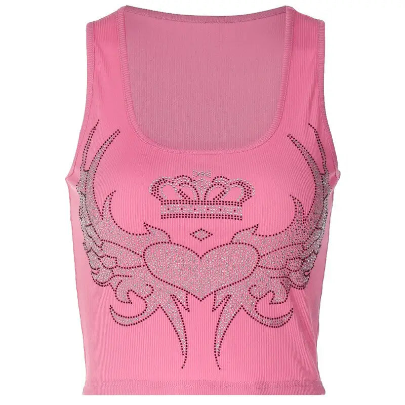 Heart And Crown Sleeveless Crop Top - crop top