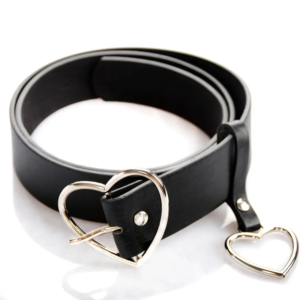 Heart Buckle Black PU Leather Belt