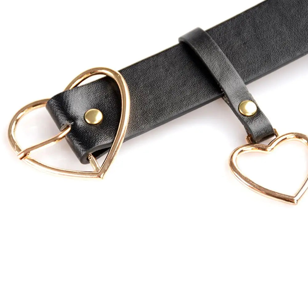 Heart Buckle Black PU Leather Belt