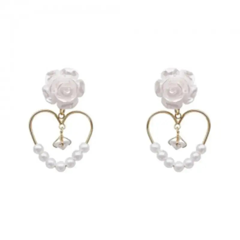 Heart Camellia Pearl Earrings