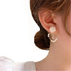 Heart Camellia Pearl Earrings