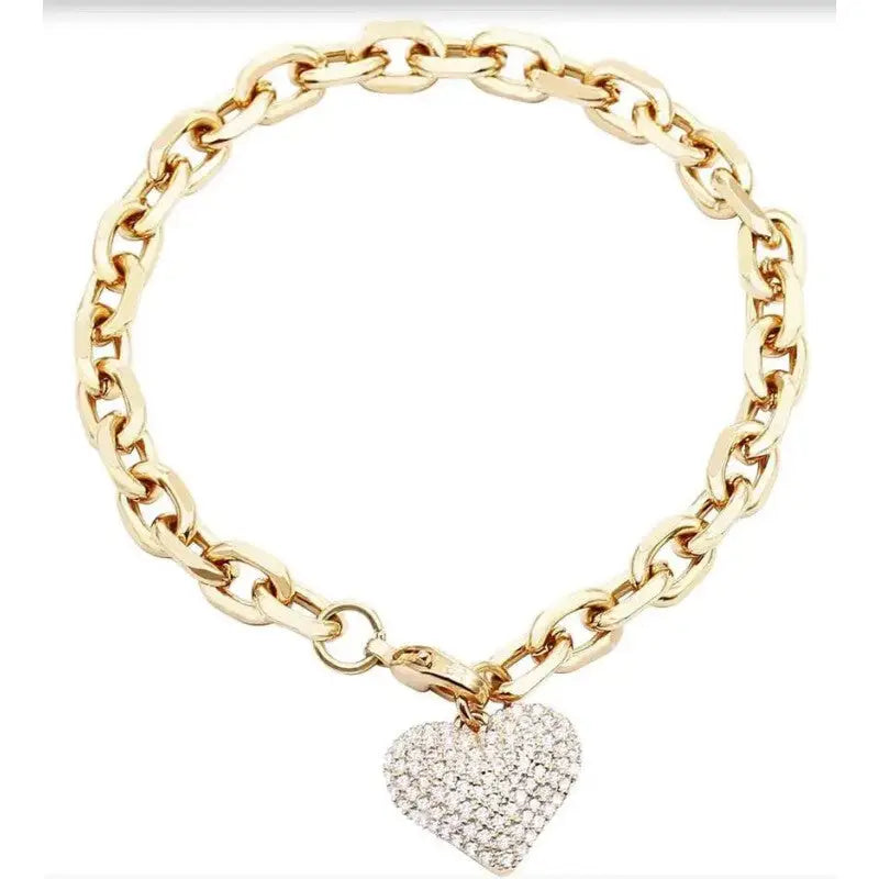 Heart Charm Link Chain Bracelet - Gold