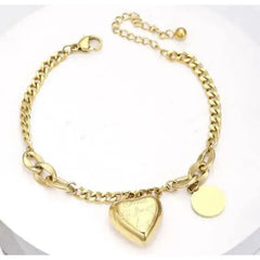 Heart Charm Link Chain Bracelet - Gold Circle